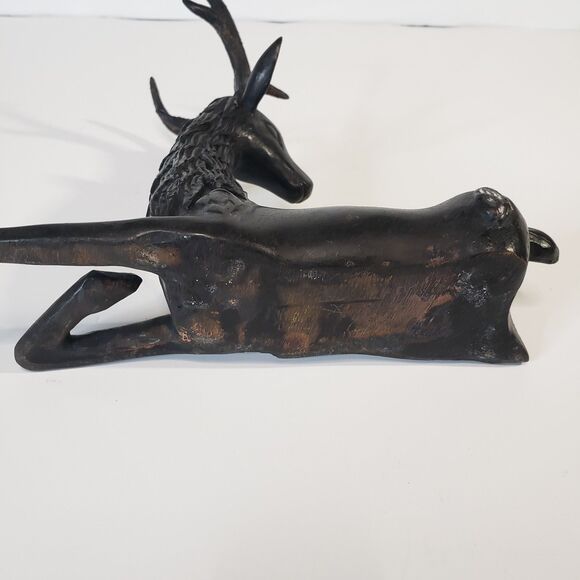 Vintage Hollywood Regency Bronze Reclining Stag Deer Sculpture 7" RARE - Picture 11 of 11